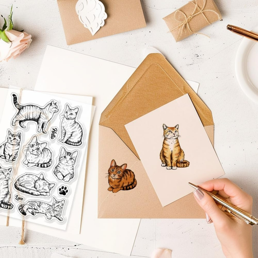 Sellos transparentes de gato,  - Clear Silicone Stamps For Card Making reseña y precio
